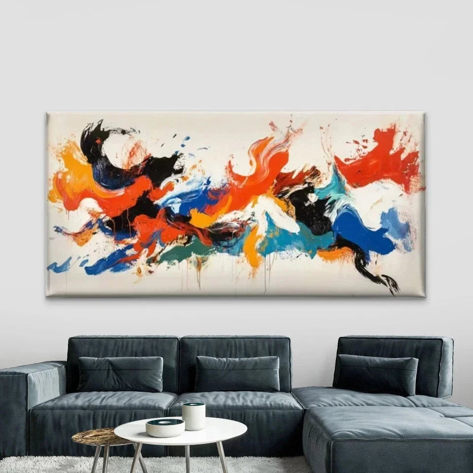 Dynamic Brushstrokes Abstract Wall Art Canvas Office Home Room Framed 80x45cm