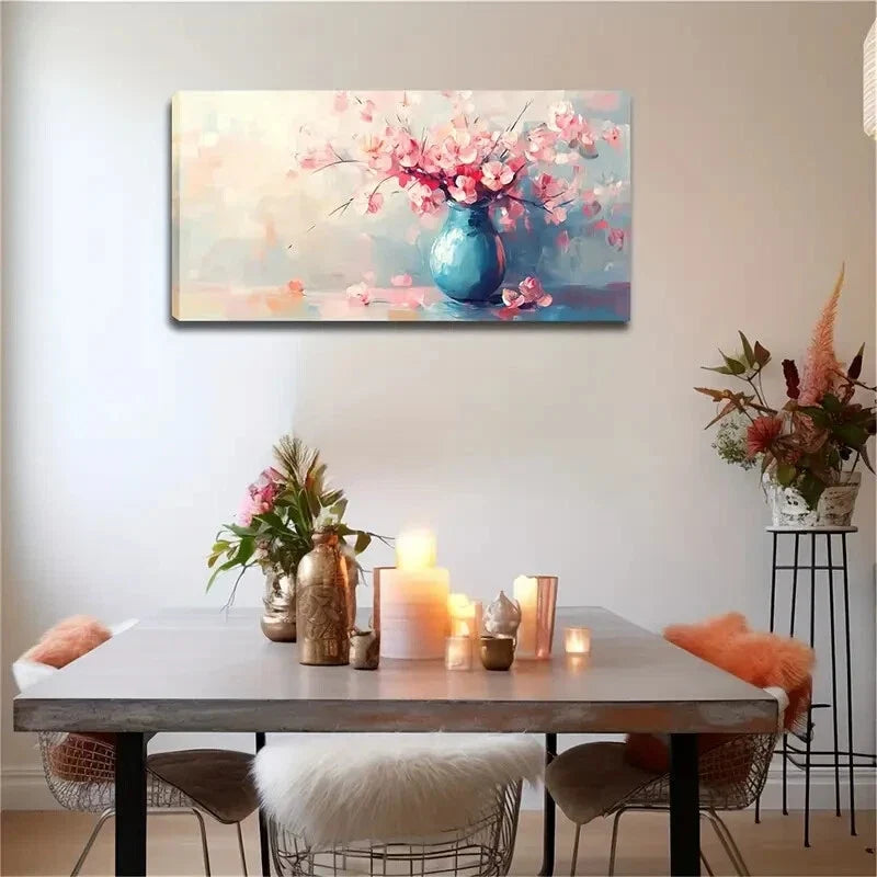 Chinese Blue Vase Pink Modern Wall Art Canvas Office Home Room Framed 120x60cm