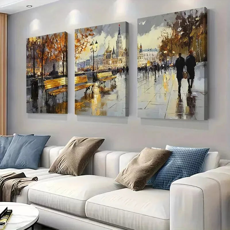 3pcs  serene romantic Autumn Cityscape Wrapped Wall Art Set Canvas Framed 40x60cm - High Quality Print 100% Australian Made Wall Canvas Ready to Hang