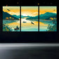 3pcs Fishing Boats Sea Sunrise Flying Bird Metal Print Ready to Hang Art
