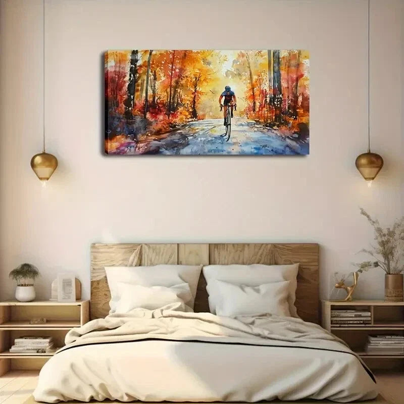 One Rider in The Forest Nature Wall Art Canvas Office Home Room Framed 80x45cm