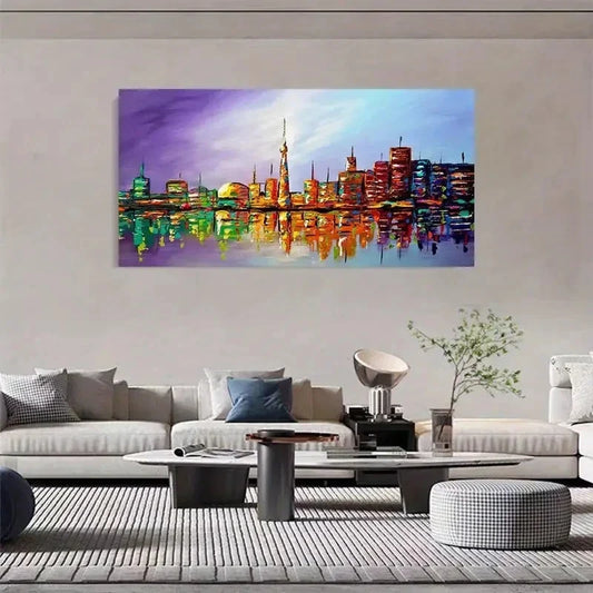 Abstract New York Cityscape Wall Art Canvas Office Home Room Framed 80x45cm