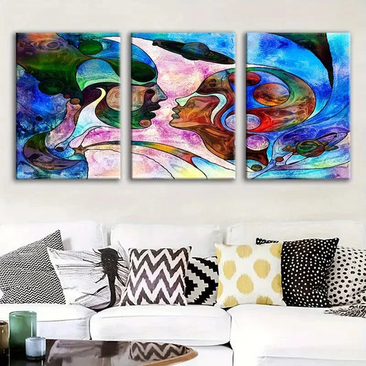 3pcs Vibrant Blue, Green, Pink & Brown Swirls Metal Print Ready to Hang Art