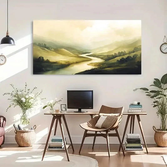 Serene River & Misty Hills Wall Art Canvas Office Home Room Framed 120x60cm
