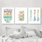 3pcs Nordic Textured Blue Utensils Metal Print Ready to Hang Art
