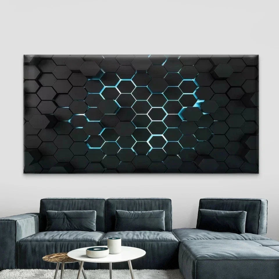 Modern & Hexagonal Geometric Wall Art Canvas Office Home Room Framed 80x45cm