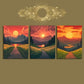 3pcs Rural Sunset Green Grasses Mountain Metal Print Ready to Hang Art