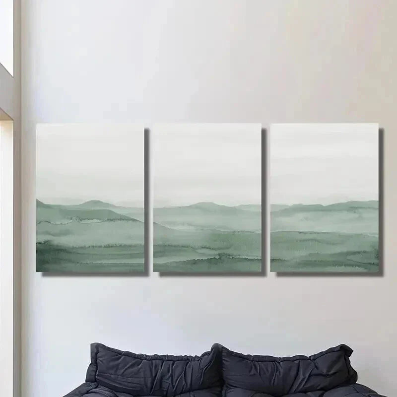 3pcs Sage Green Abstract Landscape Wall Art Set Canvas Framed 40x60cm - High Quality Print 100% Australian Made Wall Canvas Ready to Hang