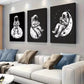 3pcs  Astronaut on Moon in black and white Wall Art Set Canvas Framed 40x60cm - High Quality Print 100% Australian Made Wall Canvas Ready to Hang