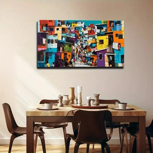 Vibrant Beachside House Wall Art Canvas Office Home Room Framed 80x45cm