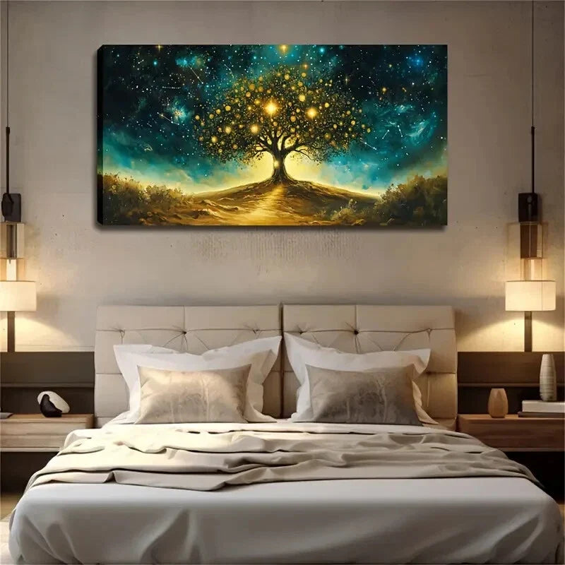 A Big Tree Emits Golden Light Wall Art Canvas Office Home Room Framed 120x60cm