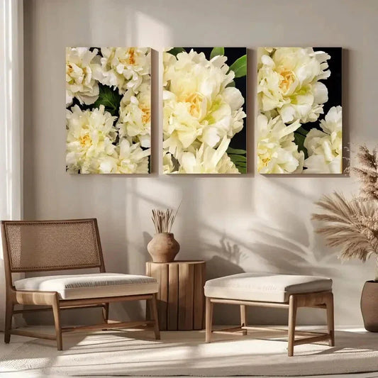 3pcs White Blue Yellow Wildflower Watercolor Metal Print Ready to Hang Art