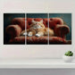 3pcs Playful Orange & White Cat on Plush Metal Print Ready to Hang Art