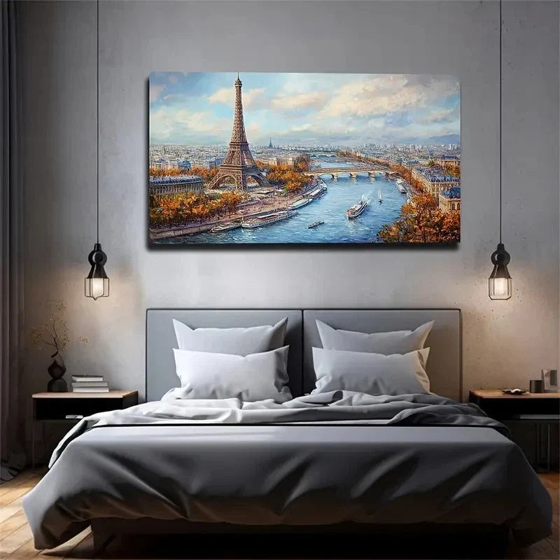 Paris Iron River Decoration Wall Art Canvas Office Home Room Framed 120x60cm