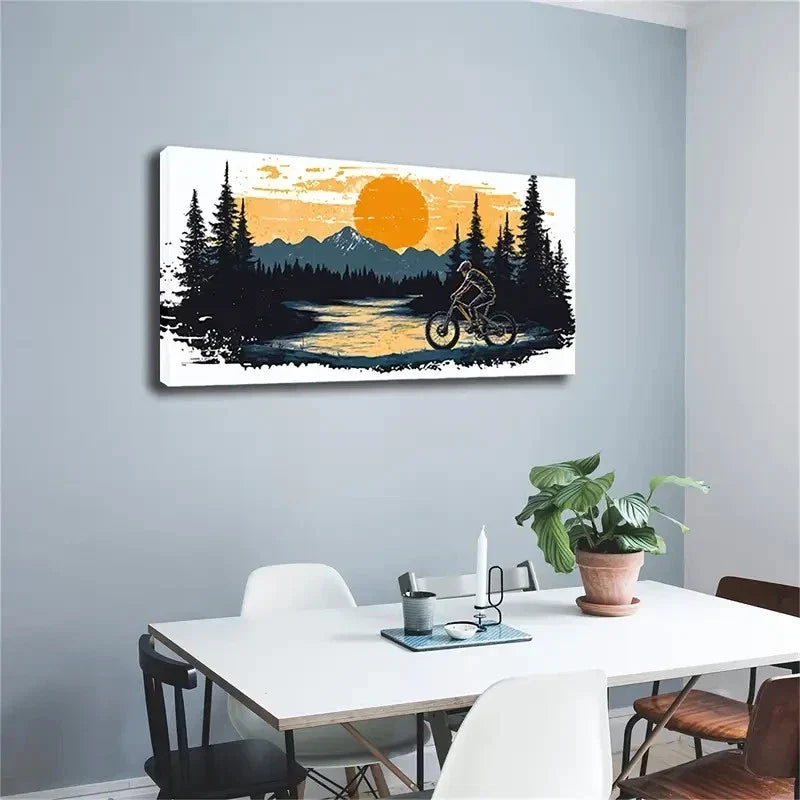 Featuring a Cyclist Mountain Wall Art Canvas Office Home Room Framed 120x60cm