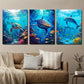 3pcs Underwater World Coral Reef With Animals Wall Art Set Canvas Framed 40x60cm - High Quality Print 100% Australian Made Wall Canvas Ready to Hang