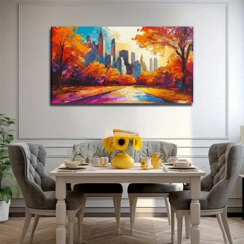 Autumn Park City Perfect Wall Art Canvas Office Home Room Framed 120x60cm