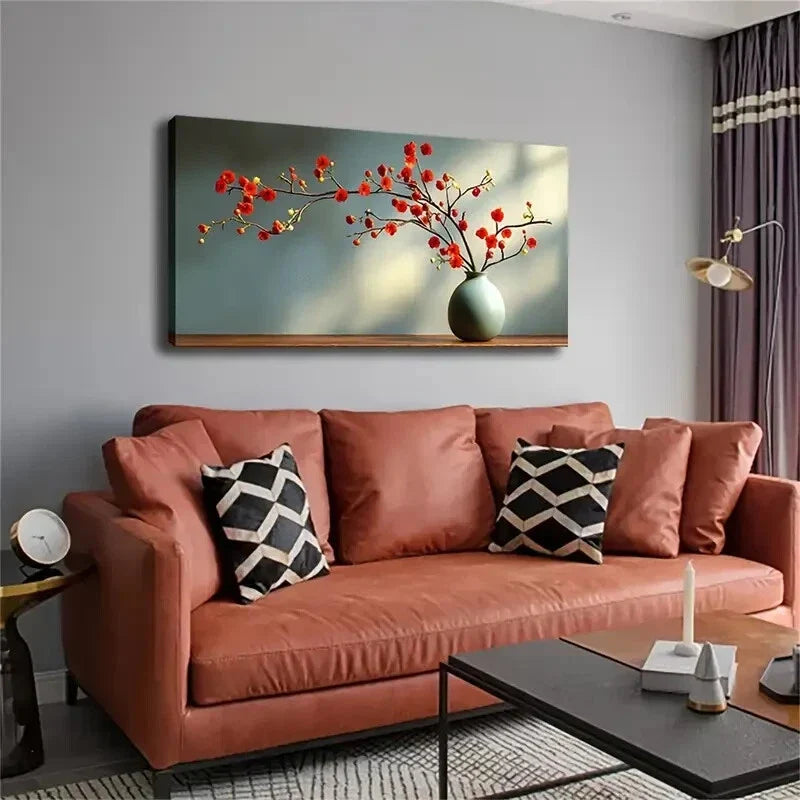Green Vase with Red Flowers Wall Art Canvas Office Home Room Framed 120x60cm