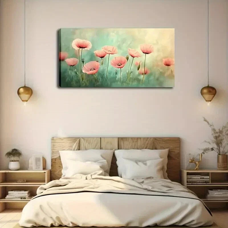 Vibrant Pink Poppy Flowers Wall Art Canvas Office Home Room Framed 120x60cm