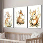 3pcs Rabbit in Flowers Deer And Squirrel Wall Art Set Canvas Framed 40x60cm - High Quality Print 100% Australian Made Wall Canvas Ready to Hang