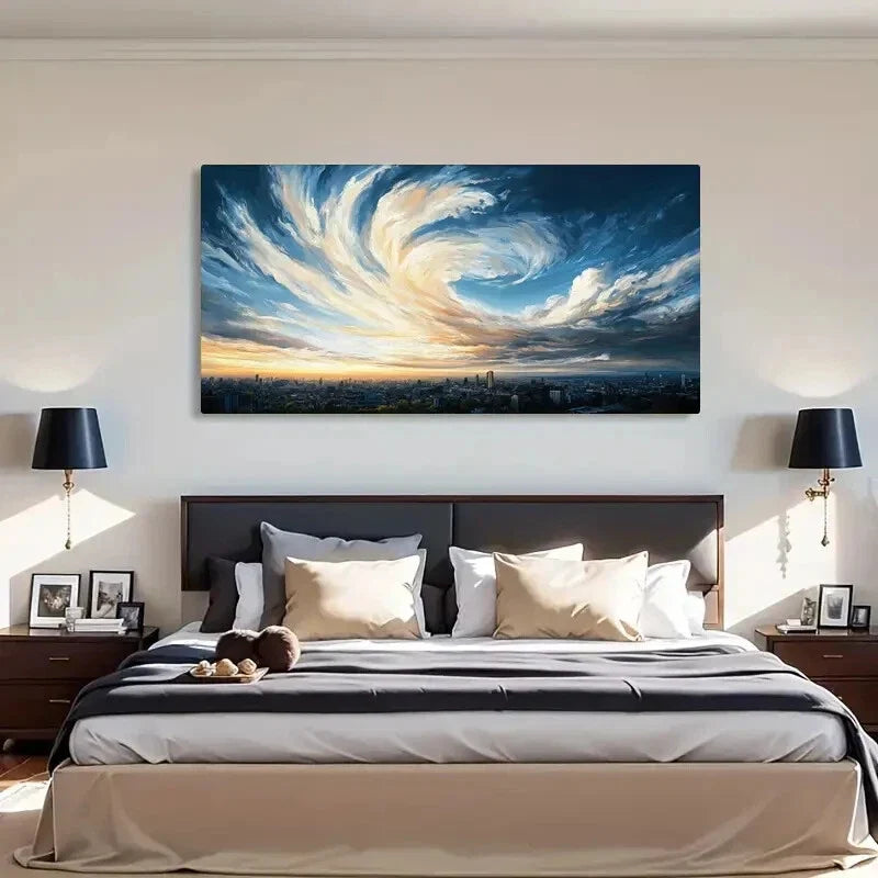Modern Swirl Cityscape Sunset Wall Art Canvas Office Home Room Framed 120x60cm