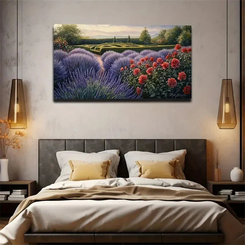 Lavender And Red Rose Floral Wall Art Canvas Office Home Room Framed 120x60cm