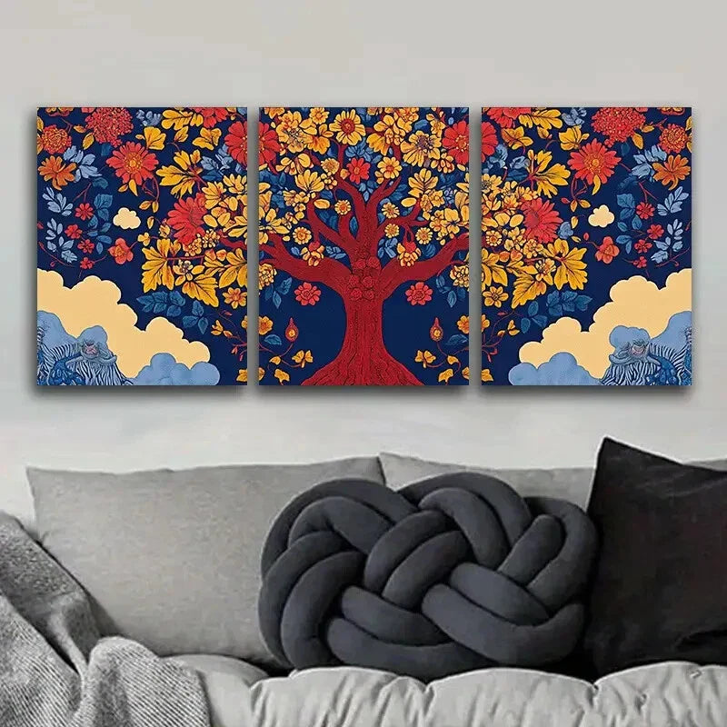 3pcs Vibrant Floral & Tree Paintings Metal Print Ready to Hang Art