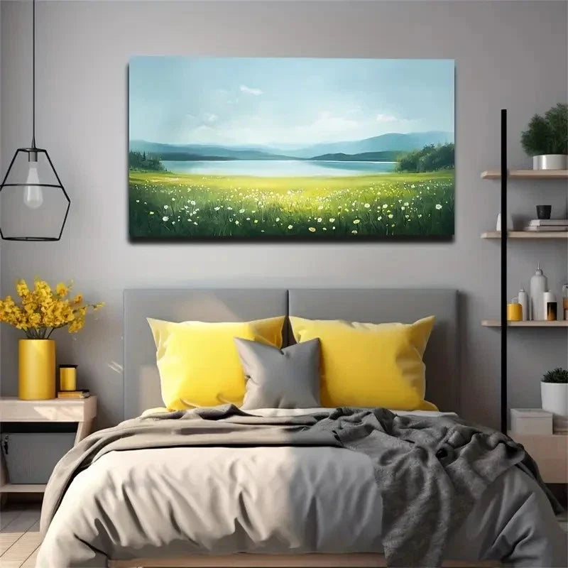 Lush Greenery & Mountains Wall Art Canvas Office Home Room Framed 120x60cm