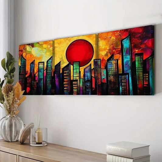 3pcs Abstract Cityscape Darkness Color Perfect Wall Art Set Canvas Framed 40x60cm - High Quality Print 100% Australian Made Wall Canvas Ready to Hang