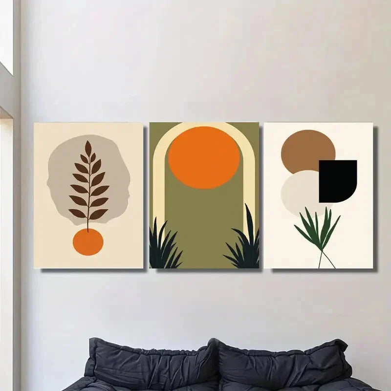 3pcs Modern Abstract Boho Style Black Metal Print Ready to Hang Art
