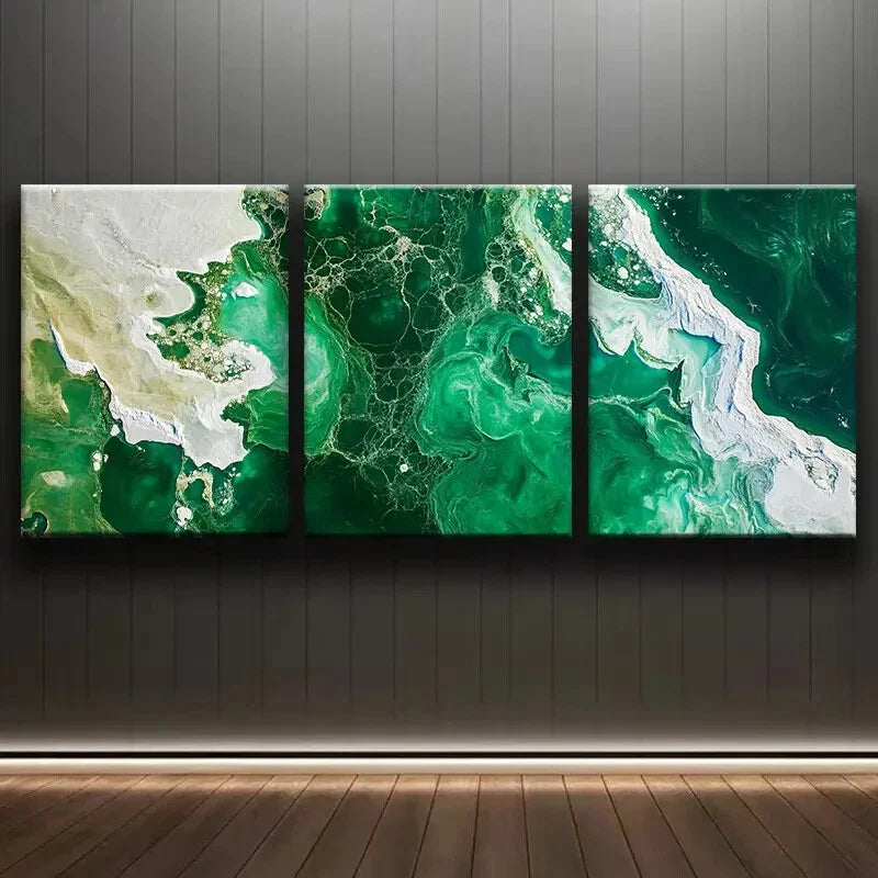 3pcs Abstract Green and White Design Perfect Wall Art Set Canvas Framed 40x60cm - High Quality Print 100% Australian Made Wall Canvas Ready to Hang