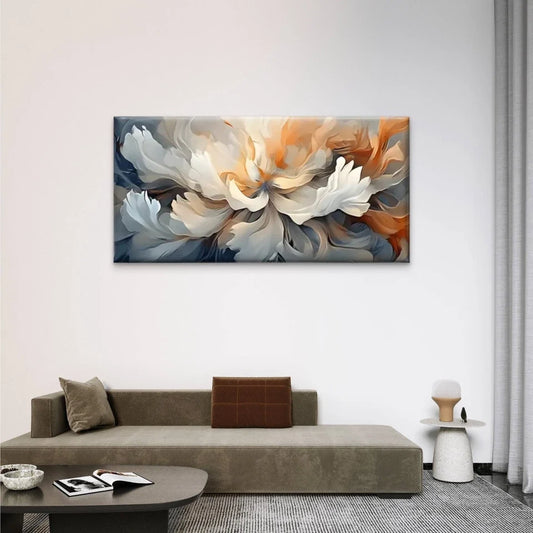 Orange & Blue Petals Floral Wall Art Canvas Office Home Room Framed 80x45cm
