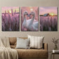 3pcs Sunset Swans & Purple Wheat Field Decor Wall Art Set Canvas Framed 40x60cm - High Quality Print 100% Australian Made Wall Canvas Ready to Hang