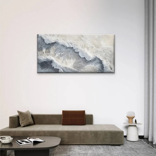 Waves Beach White Perfect Wall Art Canvas Office Home Room Framed 80x45cm