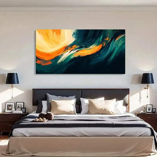 Yellow & Blue Dynamic Vibrant Wall Art Canvas Office Home Room Framed 120x60cm