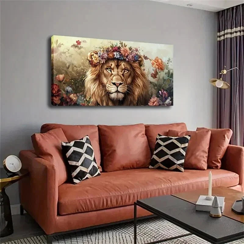 The Lion's Fur Brownish-Yellow Wall Art Canvas Office Home Room Framed 80x45cm