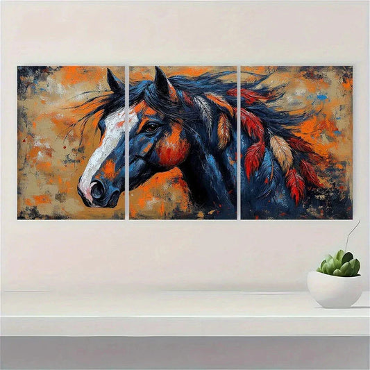 3pcs Vintage Indian Style Horse Metal Print Ready to Hang Art