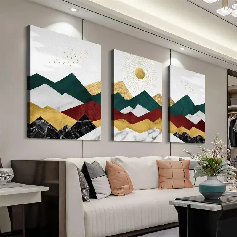 3pcs Contemporary Geometric Landscape  Wall Art Set Canvas Framed 40x60cm - High Quality Print 100% Australian Made Wall Canvas Ready to Hang