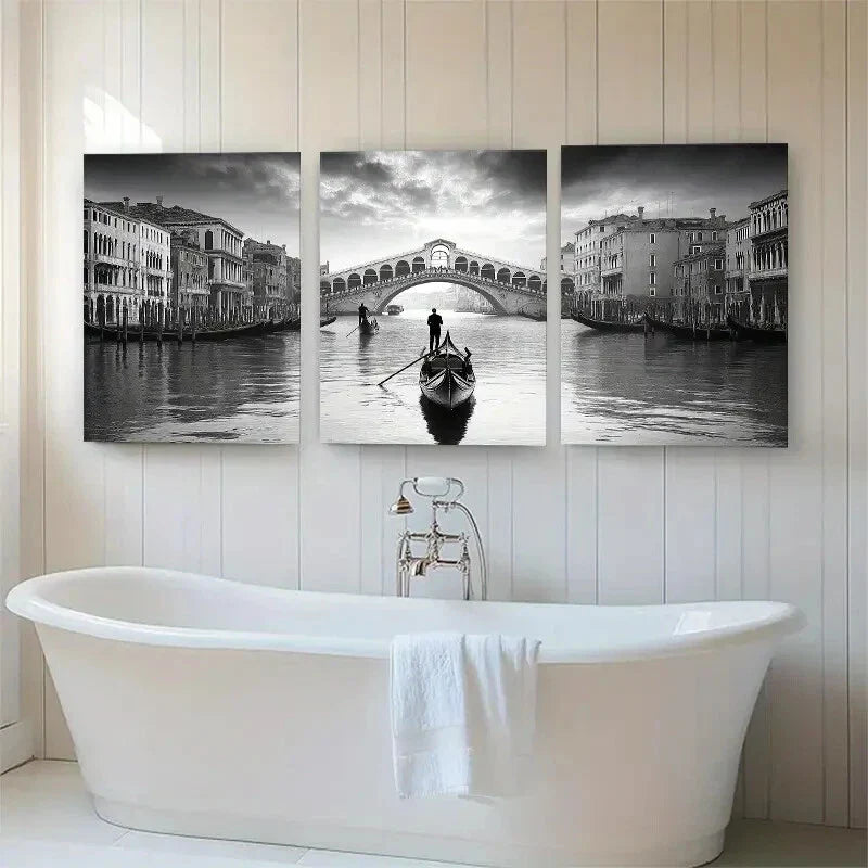 3pcs Venice Gondola Landscape Rialto Perfect Wall Art Set Canvas Framed 40x60cm - High Quality Print 100% Australian Made Wall Canvas Ready to Hang