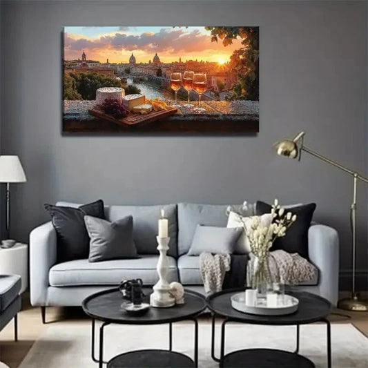 Sunset Cityscape Modern Wall Art Canvas Office Home Room Framed 120x60cm
