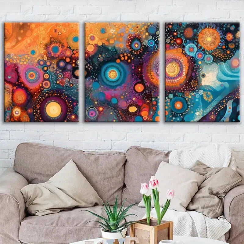 3pcs Bohemian Style Gold Blue & White Rose Red Wall Art Set Canvas Framed 40x60cm - High Quality Print 100% Australian Made Wall Canvas Ready to Hang