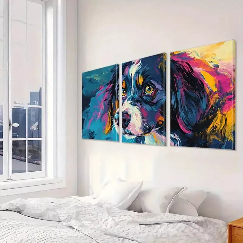 3pcs Decorative Canine Emotional Expression Wall Art Set Canvas Framed 40x60cm - High Quality Print 100% Australian Made Wall Canvas Ready to Hang