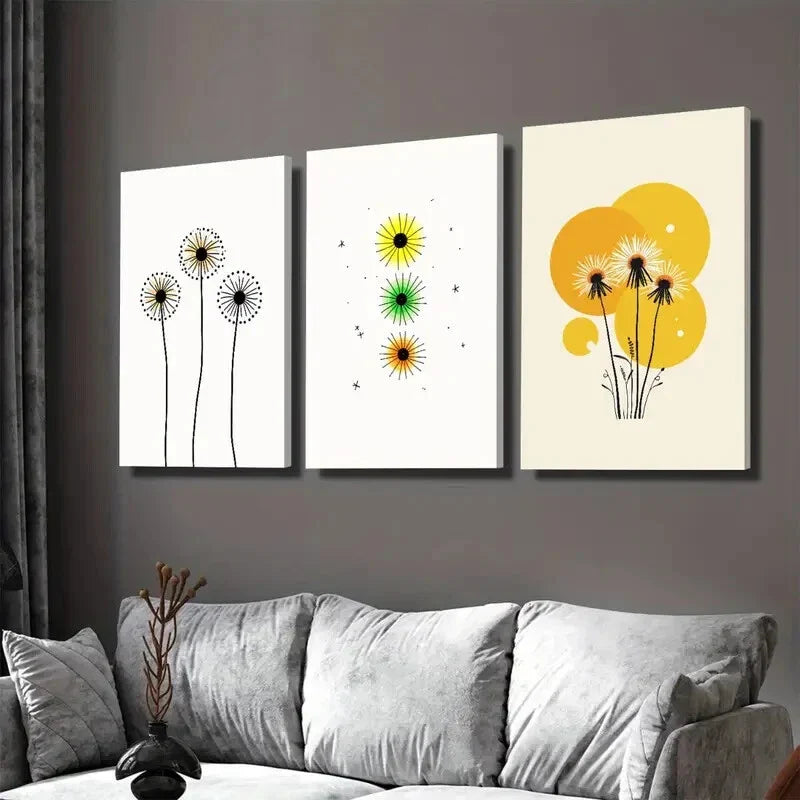 3pcs Modern Minimalist Flower Yellow Wall Art Set Canvas Framed 40x60cm - High Quality Print 100% Australian Made Wall Canvas Ready to Hang