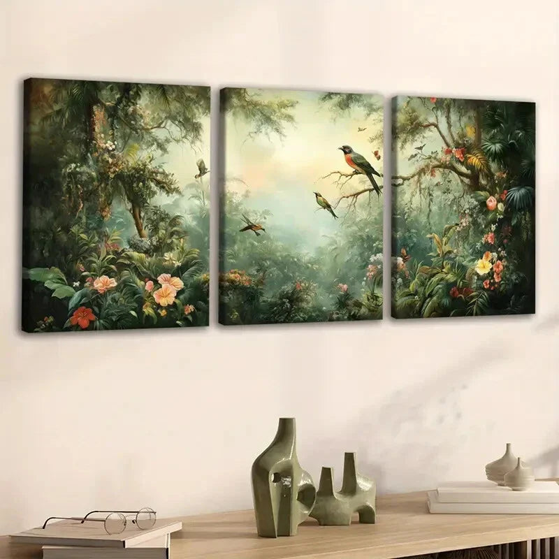 3pcs Animals Abstract Flowers And Birds Plants Wall Art Set Canvas Framed 40x60cm - High Quality Print 100% Australian Made Wall Canvas Ready to Hang