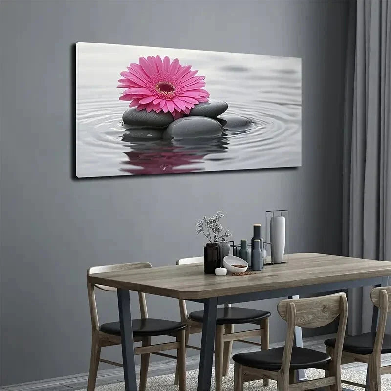 Pink Gerbera on Water Ripple Wall Art Canvas Office Home Room Framed 120x60cm
