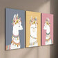 3pcs Cartoon Animals and Flowers Illustration Wall Art Set Canvas Framed 40x60cm - High Quality Print 100% Australian Made Wall Canvas Ready to Hang