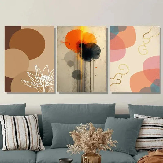 3pcs Modern Abstract Floral & Geometric Colorful Wall Art Set Canvas Framed 40x60cm - High Quality Print 100% Australian Made Wall Canvas Ready to Hang