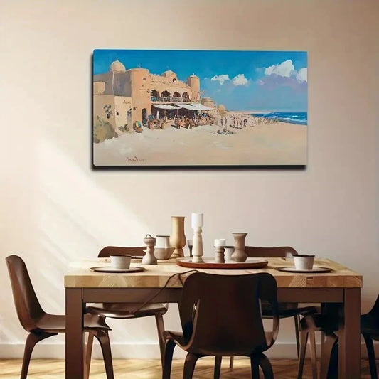 Beachfront Castle Vibrant Wall Art Canvas Office Home Room Framed 120x60cm