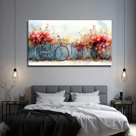 Flowers On The Fence Wall Art Canvas Office Home Room Framed 120x60cm