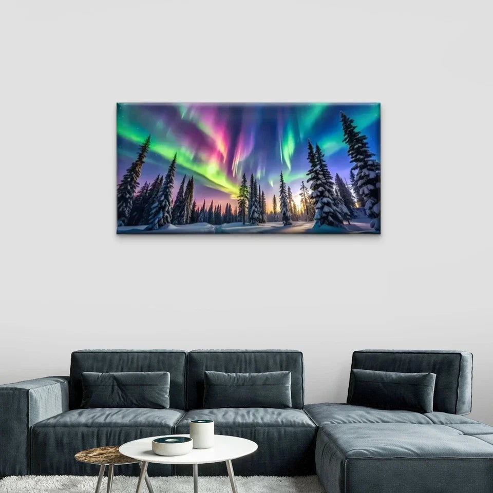 Colorful Aurora Forest Wall Art Canvas Office Home Room Framed 120x60cm